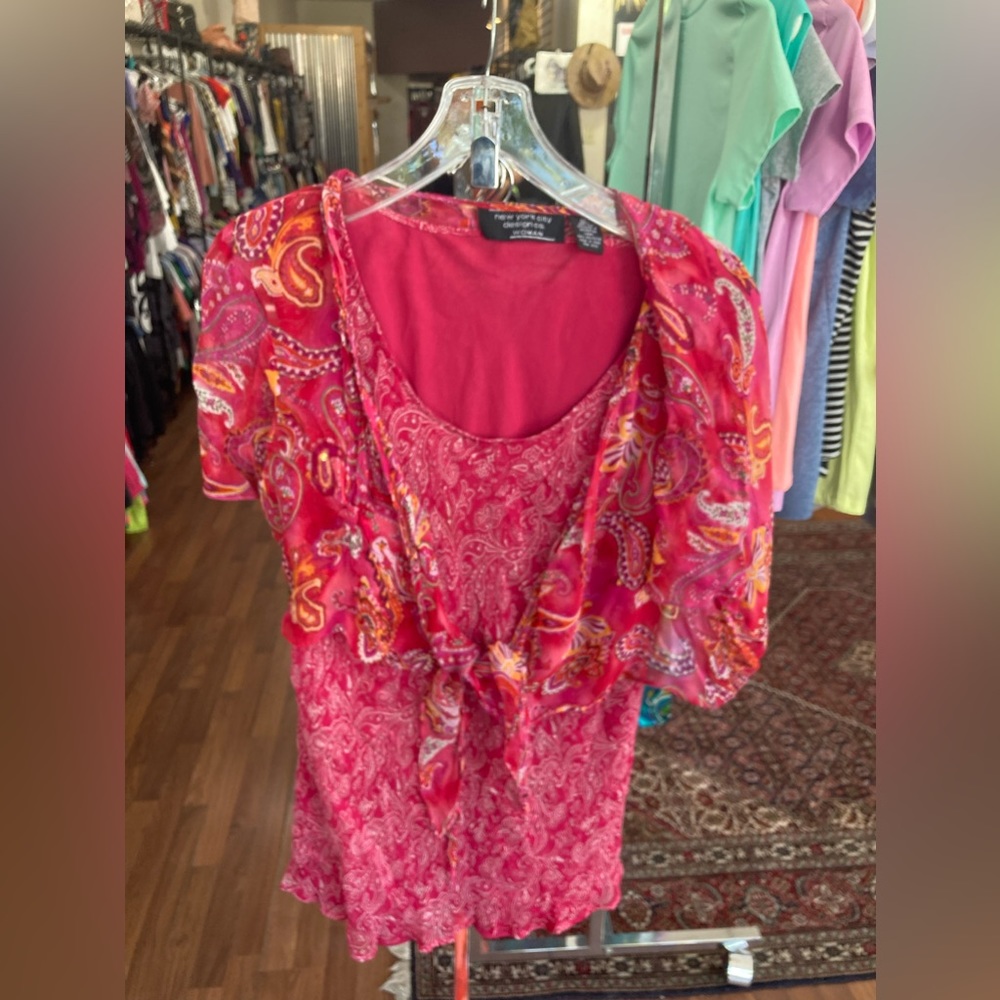 Pink Paisley Plus Size Short Sleeve Blouse